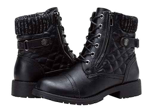 Vepose Women's Black Ankle Boots, Lace up Casual Combat Booties, Size 8 US - 927 Knitting Wool (CJY927 Black 08)