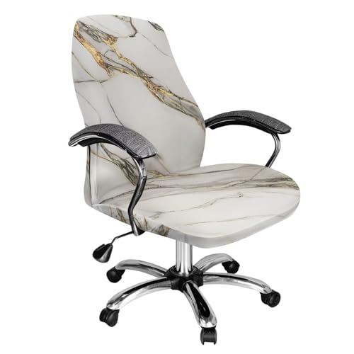 Wanyint Marble Gold White Office Chair Cover Spandex Computer Desk Chair Cover Anti-Slip Decorative High Back Chair Slipcover with Elastic Bottom Home Office Decor, L