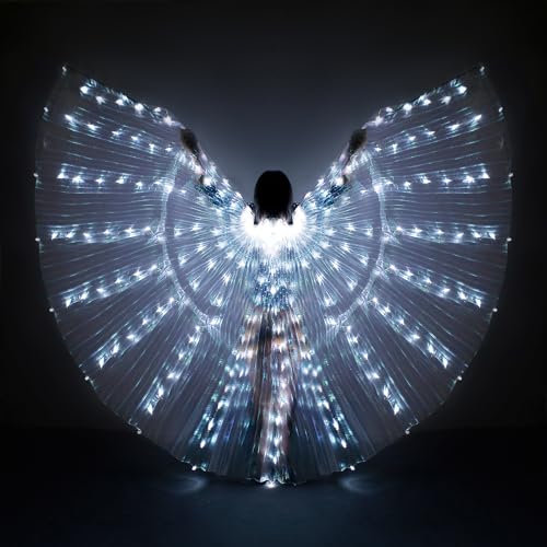 iMucci LED Wings - Glow Angel Wings with Telescopic Sticks for Adults and Child - White