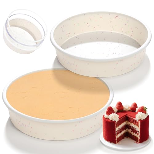 SJ 8 Inch Silicone Round Cake Pan with Metal Reinforced Frame Set of 2, Nonstick Silicone Cake Mold for Baking Suitable for Making Layers, Cheese & Chocolate Cakes