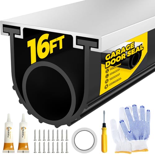 Holikme Garage Door Seal - Pre-drilled Aluminum Track Retainer Kit, Easy to Install, Durable U+O Ring Combination Garage Door Weather Stripping Kit, Black16FT
