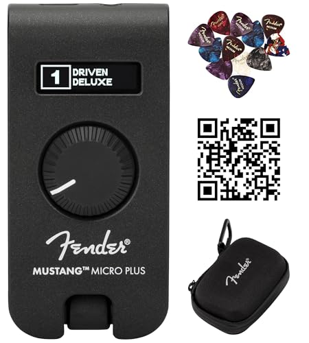 Fender Mustang Micro Plus Headphone Amplifier Bundle with Case, Austin Bazaar Exclusive 12-Pack Picks, and Instructional DVD