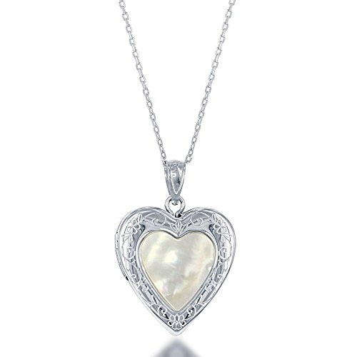 Beaux Bijoux Sterling Silver Mother of Pearl Heart Locket 18" Necklace