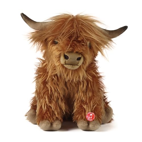 Living Nature Highland Cow Brown Stuffed Animal | Farm Toy with Sound | Soft Toy for Kids | Naturli Eco-Friendly Plush | 9 Inches