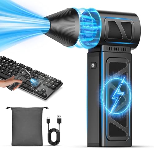 YUHUO Compressed Air Duster, 360000 RPM Electric Air Duster, Rechargeable Cordless Air Blower Power Turbo Fan,5 Gears Adjustable Jet Dry Blower Replace Air Can for Keyboard Computer Car Outdoor Home