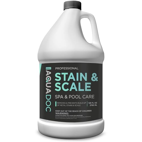 Pool & Hot Tub Stain and Scale Remover - AquaDoc 1 Gallon (128oz) Pool Stain & Scale for Calcium, Iron, Copper & Rust Buildup - Works on Vinyl, Plaster, Fiberglass, Pebble & More