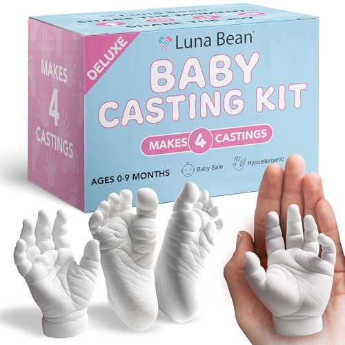 Luna Bean Baby Footprint & Hand Casting Kit (4 Pack) Newborn Keepsake Foot Hand Mold Kit - Baby Shower New Mom Gifts