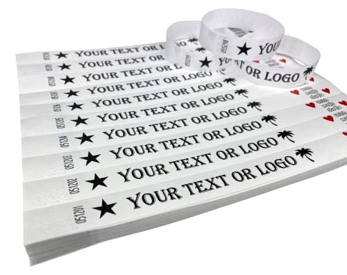 200 Wristbands White Custom Printed Tyvek Wristbands with Your Personalized Text or Logo for Events, Security, Parties, Festivals, ID