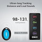 Esky Key Finder Locator with Sound, 85dB Item Trackers with 131ft Range Beeper Tags, Wireless Key Finders for Finding Keys Wallet Remote Control Pet Phone, 4 Receivers & Flashlight