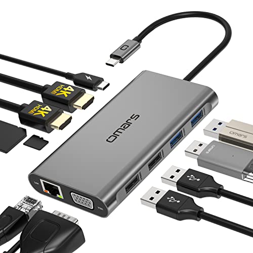 USB C Laptop Docking Station Dual Monitor HDMI for Dell HP 11 in 1 Type USB C Hub Triple Display Multiport Adapter Dongle to 2 HDMI 4K Ethernet 4 USB PD SD TF VGA for MacBook Lenovo Surface