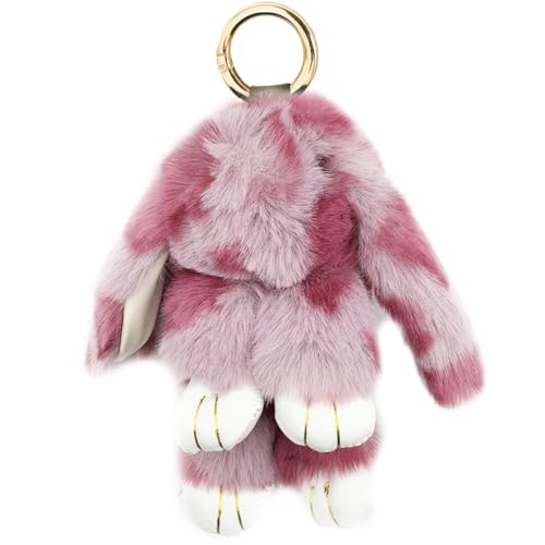 Unpafcxddyig Bunny Keychain Large Cute Rex Rabbit Faux Fur Key chain Car Handbag Keyring Leopard (rose)