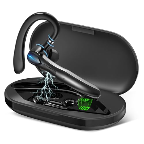 Bluetooth Headset, Wireless Bluetooth Earpiece with 400mAh Charging Case 55 Hours Talking Time Built-in Microphone for iOS Android Cell Phone, V5.1 Hand-Free Headphones for Trucker, I33 Office - Black