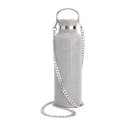 Paris Hilton Diamond Bling Water Bottle With Lid And Removable Carrying Strap, Stainless Steel Vacuum Insulated, Bedazzled With Over 5000 Rhinestones, 25-Ounce, Silver
