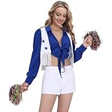 Womens Blue Star Cheerleading Uniform High School Cowboys Cheerleader Costume Sports Team Top Shorts Set Halloween Outfit (X-Large)