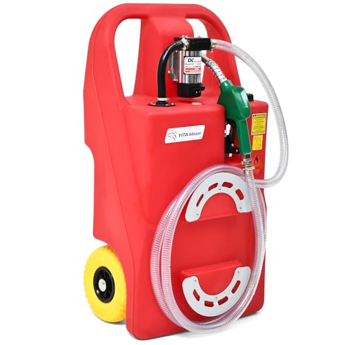 YITAMOTOR Diesel Fuel Caddy 26 Gallon, Portable Fuel Tank with 12V Electric Transfer Pump Diesel Fuel Tank with Auto Fueling Nozzle & 360°Swivel Connector, Red
