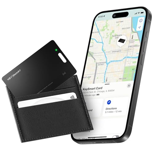 KeySmart MFI-Certified SmartCard Wallet Tracker Card, Compatible with Apple Find My App, Rechargeable Thin GPS Item Finder for Luggage Tag, Smart Bluetooth Tracking with Key Chain Hole Black, 1 Pack