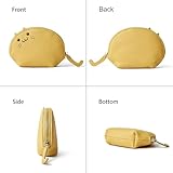 Doris&Jacky Leather Zipper Coin Purse Lovely Cat Design Coin Pouch And Wallet With Keychain (3-Light Yellow)