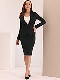 Allegra K Women's 2 Piece Suit Skirt Set Business Casual Long Sleeve Blazer and Pencil Skirt Medium Black