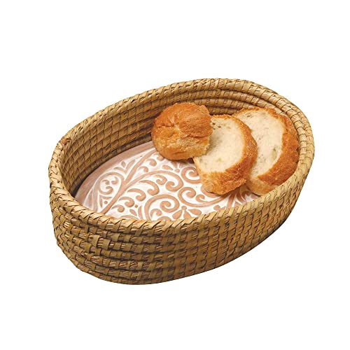 Bread Warmer Basket with Stone - Bread Baskets for Serving Tortilla, Sourdough, House Warming Gifts New Home, Terracotta, Bakers Gift for Kitchen, Bread Maker Women, Men, Birthday, Hostess Farmhouse