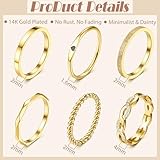 JeryWe 6PCS 14K Gold Filled Stainless Steel Stacking Rings Set for Women Minimalist Fashion Dainty Plain Thin Knuckle Stacking Midi Thumb Rings Stackable Statement Thin Band Knuckle Rings Set Size 7