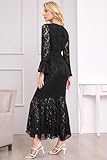 Women's Fall Winter Long Sleeve Black Floral Lace Mermaid Maxi Dress Elegant Wedding Guest Party Long Dresses Formal Evening Gowns