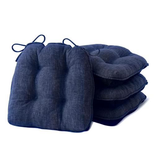 IPYNBAP Chair Cushions for Dining Chairs Set of 4, Kitchen Chair Cushions, Chair Pads with Ties and Non Slip Backing, Tufted Memory Foam Seat Cushion 4 Pack, 15.5" x 15.5" x 4", Navy Blue