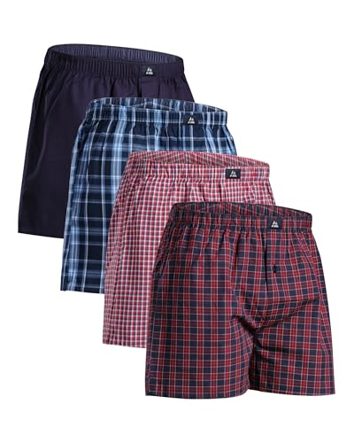 DANISH ENDURANCE Men’s Boxers, 4 Pack Organic Woven Cotton Boxers for Men, Loose, Breathable & Lightweight Boxer Shorts