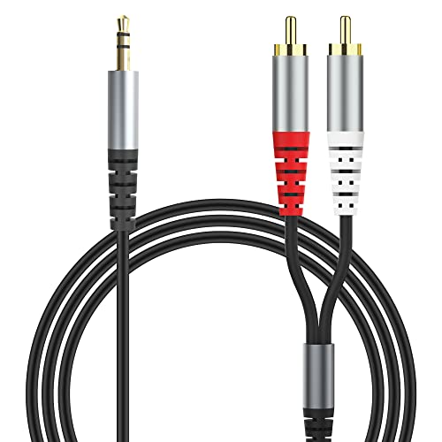 RCA to 3.5mm AUX Cable, (1.5M/4.9Feet) 3.5mm 1/8 to RCA 2-Male Headphone Jack Adapter Y Splitter Premium Stereo Audio Cord for Smartphones, Tablets, HDTV,or MP3 Players, Speakers