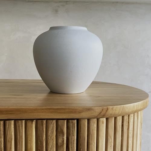 MORSHA Ceramic Vase Matte White with a Rustic Texture, Flower Modern Trendy Minimalist Utensil Holder Farmhouse Round Vintage vase Bookshelf Dining Table Coffee Table Decor, Size 7" (18cm) 1 Pack
