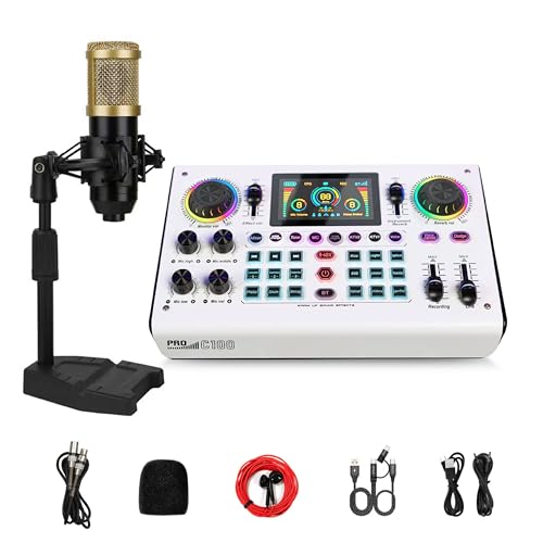HICALL C100 PRO Mixing Console Sound Card Microphone Kit - Smart Noise Cancellation, Voice Effects, Long Battery, Cross-Platform