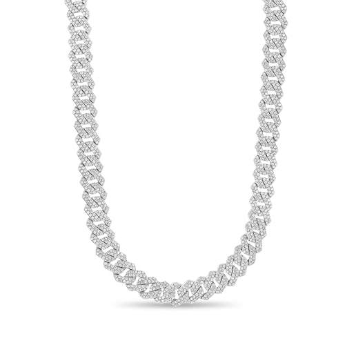 GLD Shop Iced Diamond Cuban Necklace - 5MM/8.5MM/12MM/19MM Sizes - 16/18/20/22/24/26 Inch Lengths - Gold/White Gold/Rose Gold Colors - Unisex (26 Inch, 12MM Diamond, White Gold)
