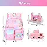 Jcobvig Rainbow Backpack For Girls Kids,Cute Student School Backpack With Pen Bag,Pink Aesthetic Starry Rainbow Laptop Travel Bag (Pink Medium 16.5in