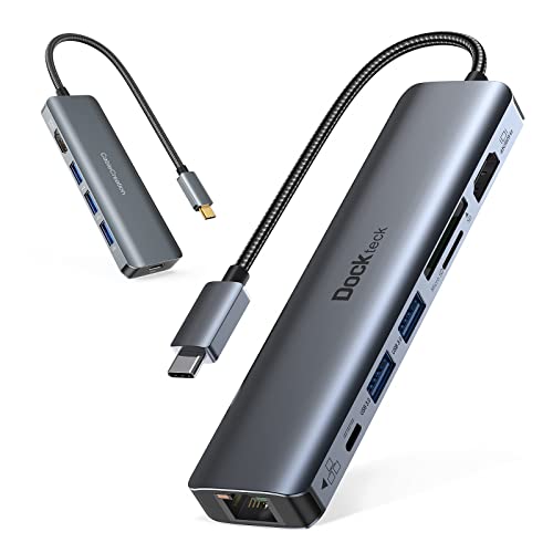 Dockteck 7-in-1 USB C Hub Bundle with CableCreation 5 in 1 USB-C Adapter Hub 4K@60Hz, Aluminum