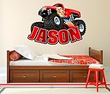 Monster Truck Name Wall Decal Sticker Art with Personalized Custom Name for Boys Rooms-Big Truck Tire Crushing Letters Theme Bedroom Decor, Vinyl Peel and Stick Decorations for Kids, Teens, Grandchild