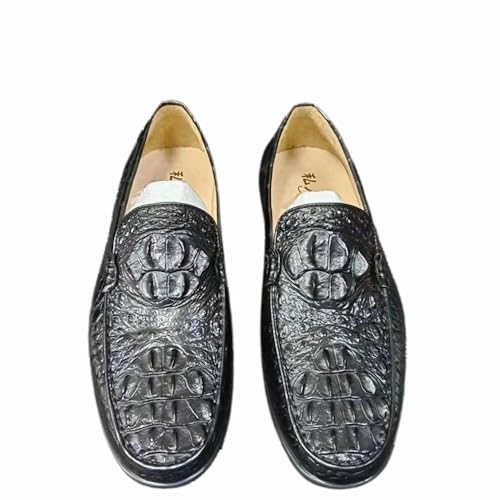 Authentic True Crocodile Skin Men's Casual Soft Moccasins Shoes Genuine Exotic Alligator Leather Male Chic Slip-on Flats (Black, Adult, Men, 10, Numeric, US Footwear Size System, Medium)