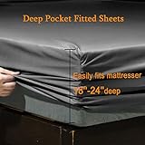 SONORO KATE Bed Sheet Set Super Soft Microfiber 1800 Thread Count Luxury Egyptian Sheets Fit 18-24 Inch Deep Pocket Mattress Wrinkle-6 Piece (Dark Grey, Queen)