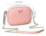 Pink Handbag Shoulder Bag for Women and Girls - Small Quilted Leather Cross body Clutch Purse for Teens - Cute Bow Ladies Pocketbook Shoulder Bag