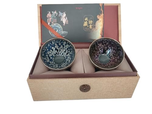 Apingjenz Jianzhan Ceramic Teacup, Kung Fu Tea Set, Tenmokus Tea Cup Chinese Time-honored Kiln Fired Craftmenship, Yerba Mate Cup Set of 2