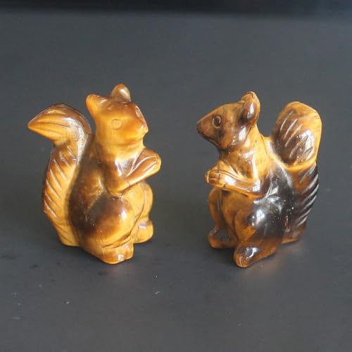 HLbshi 2pc Mini Hand Carved Gemstone Crystal Squirrel Figurine Animal Carving Statue Office Home Decor Pocket Stone 30mm (Golde Tiger Eye)