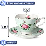 BTaT- Floral Tea Cups and Saucers, Set of 8 (8 oz), Multi-Color with Gold Trim, Coffee Cups, Floral Tea Cup Set, British Tea Cups, Porcelain Tea Set, Tea Sets for Women, Latte Cups