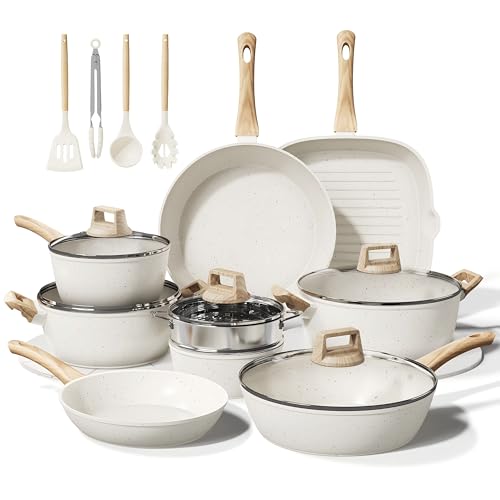 Bazova 24 Pcs Pots and Pans Set Non Stick Ceramic Cookware Set,Healthy Non Toxic Kitchen Cookware Sets with Large Capacity,Induction Compatible,PFAS/PTFE/PFOA/PFOS Free,Cream White