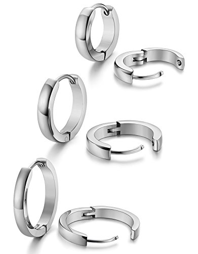 Jstyle Stainless Steel Mens Womens Hoop Earrings Huggie Ear Piercings Hypoallergenic Silver