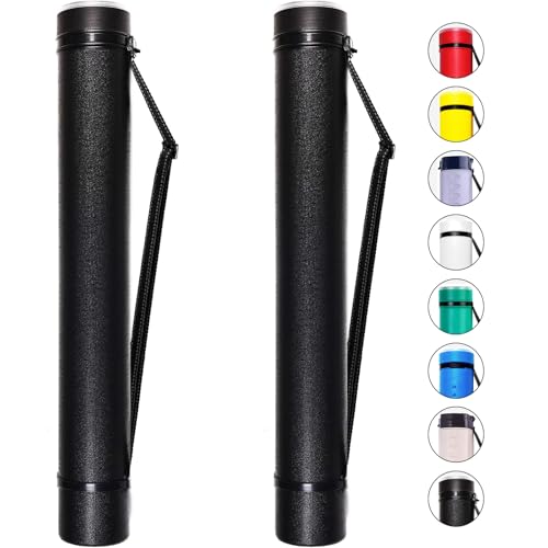 CALPALMY 2-Pack Extendable Poster Tubes Expand from 24.5” to 40” with Shoulder Strap | Carry Documents, Blueprints, Drawings and Art | Black Portable Durable Round Storage Cases with Lids and Labels