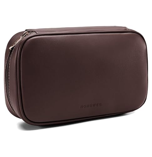 Leather Tech Organizer NORDWEG NWA05 - Handcrafted Full-Grain Electronics Travel Case – Premium Leather Pouch for Cables, Chargers & Accessories – Essential Gift for Men & Women, Work & Travel - Brown