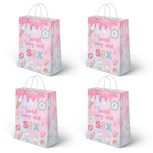 Lofaris Gift Wrap Bags, 16-Pack Sweet Sassy and Six Birthday Party Gift Bags with Ice Cream and Candy Design, Paper Treat Bags for Girls