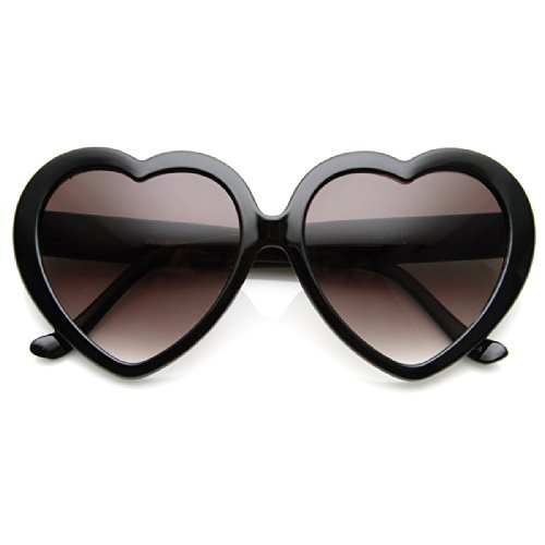 zeroUV Oversized Heart Shaped Sunglasses UV400 Cute Trendy Love Fashion Eyewear for Women 52mm (Black)