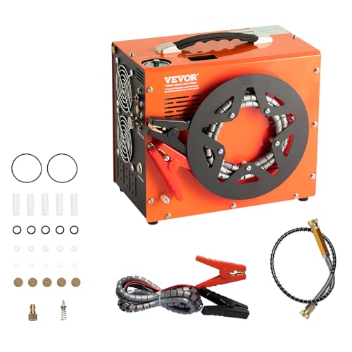 VEVOR PCP Air Compressor, 4500PSI/30Mpa Portable PCP Airgun Compressor with Built-in Power Converter, Auto-Stop | DC12V/AC120V | Oil & Water-Free Air Rifle, Paintball and Scuba Tank Compressor Pump