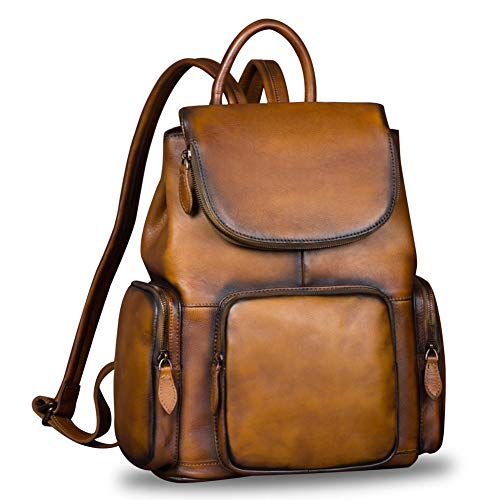 IVTG Genuine Leather Backpack for Women Vintage Real Leather Rucksack Fashion Knapsack Purse Daypack Bag High Capacity (Brown)