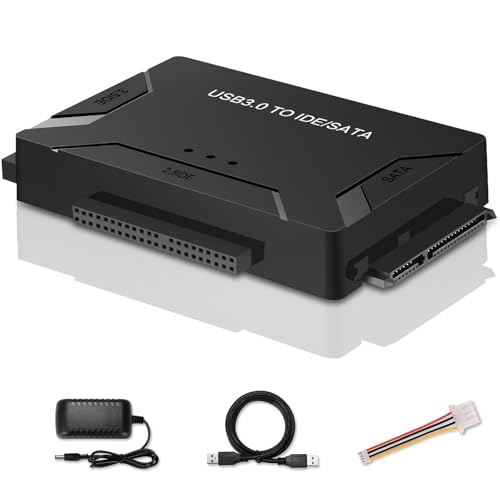 EYOOLD USB 3.0 to SATA IDE Adapter, Hard Drive Reader External Ultra Recovery Converter Compatible with 2.5" 3.5" HDD, SSD,5.25-inch DVD/CD-ROM Optical Drive Data Transfer with Power Supply
