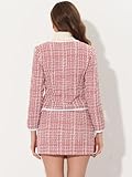 Allegra K Business Suit Set for Women's 2 Piece Outfits Plaid Tweed Short Blazer Jacket and Skirt Sets Large Pink